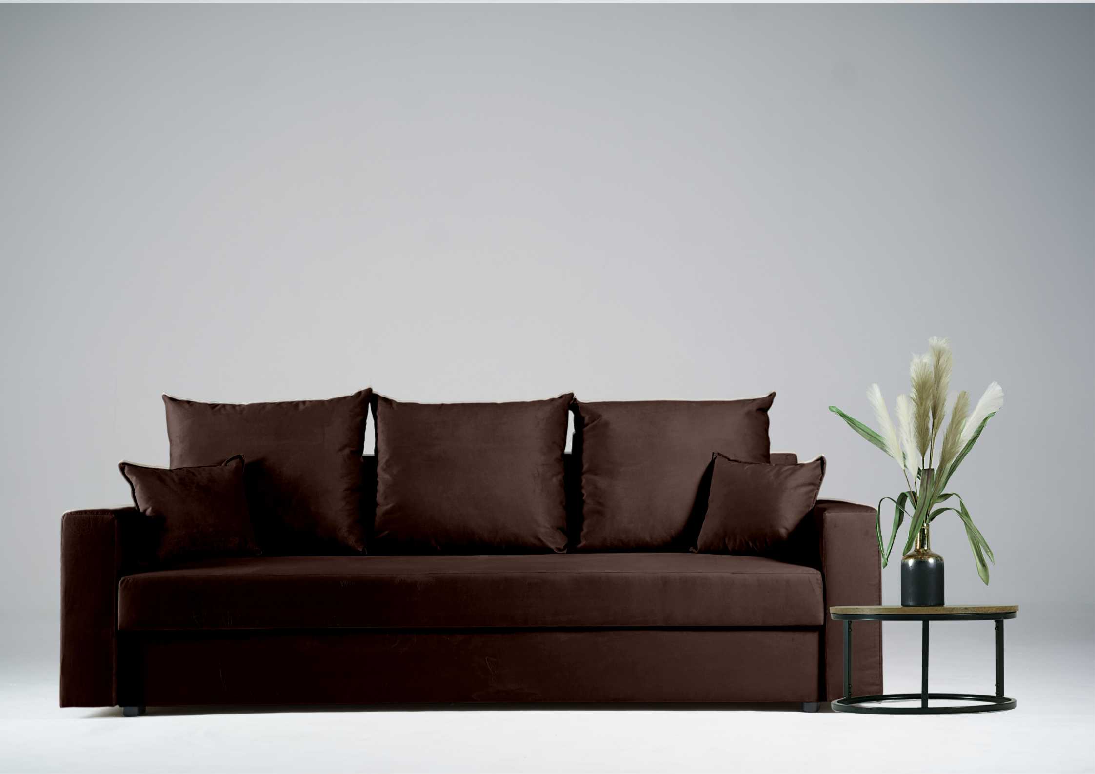 Brązowa kanapa rozkładana